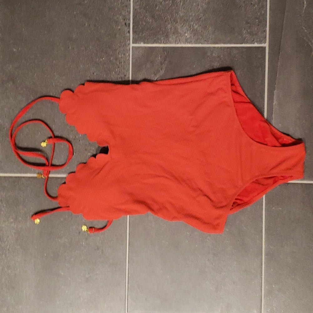 Red Jessica Simpson one-piece swimsuit